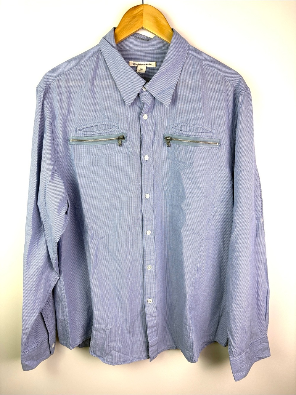 John Varvatos Light Blue Button-Front Shirt with Zip Chest Pockets fits size XL